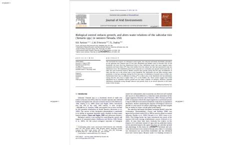 Biological control reduces growth, and alters water relations of the saltcedar tree (Tamarix spp.) in western Nevada, USA